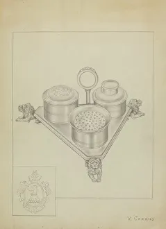 Ink Stand Prints: Silver Ink Stand, c. 1936. Creator: Vincent Carano