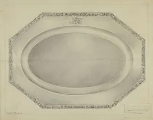 Platter Prints: Silver Meat Platter, c. 1936. Creator: Hester Duany