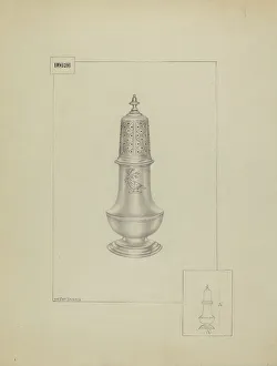 Bird Motif Prints: Silver Pepper Pot, c. 1936. Creator: Hester Duany