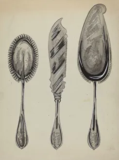 Duncan Ellen Prints: Silver Serving Set, c. 1936. Creator: Ellen Duncan