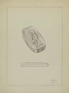Snuffbox Prints: Silver Snuff Box, c. 1936. Creator: Clayton Braun
