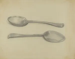 Nicholas Zupa Prints: Two Silver Soup Spoons, c. 1936. Creator: Nicholas Zupa