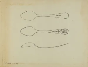 Utensils Prints: Silver Spoon, c. 1938. Creator: Kalamian Walton