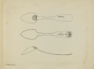 Utensils Prints: Silver Spoon, c. 1938. Creator: Kalamian Walton