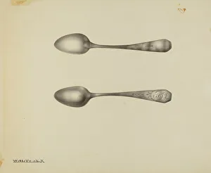 Utensils Prints: Silver Spoon, c. 1938. Creator: Kalamian Walton