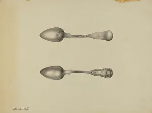 Utensils Prints: Silver Spoon, c. 1938. Creator: Kalamian Walton