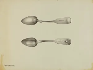 Utensils Prints: Silver Spoon, c. 1938. Creator: Kalamian Walton