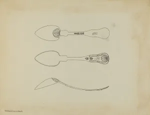 Utensils Prints: Silver Spoon, c. 1938. Creator: Kalamian Walton