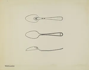 Utensils Prints: Silver Spoon, c. 1938. Creator: Kalamian Walton