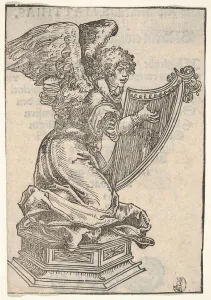 A Silver Statuette of an Angel Playing the Harp, from the Large Series of Wittenberg