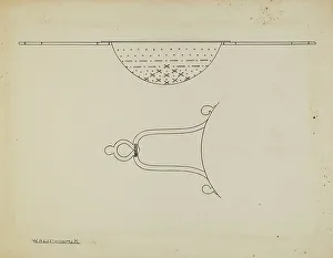 Strainer Prints: Silver Strainer, c. 1939. Creator: Kalamian Walton