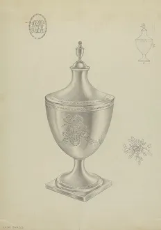 Sugarbowl Prints: Silver Sugar Bowl, c. 1936. Creator: Hester Duany