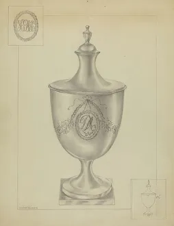 Sugarbowl Prints: Silver Sugar Bowl, c. 1936. Creator: Hester Duany