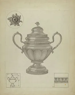 Sugarbowl Prints: Silver Sugar Bowl, c. 1936. Creator: Paul Ward