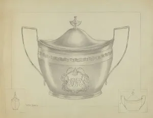 Sugarbowl Prints: Silver Sugar Bowl with Cover, 1936. Creator: Hester Duany
