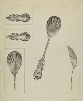 Anthony Zuccarello Prints: Silver Sugar Spoon, c. 1936. Creator: Anthony Zuccarello