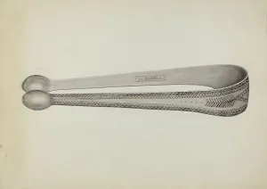 Tongs Prints: Silver Sugar Tongs, c. 1936. Creator: John R. Towers