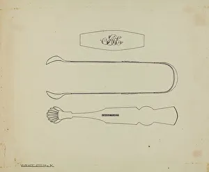 Tongs Prints: Silver Sugar Tongs, c. 1939. Creator: Kalamian Walton
