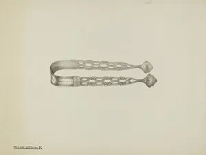 Tongs Prints: Silver Sugar Tongs, c. 1939. Creator: Kalamian Walton