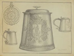Graphite On Paper Prints: Silver Tankard, c. 1936. Creator: Eugene La Foret