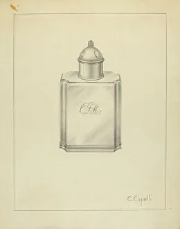 Tea Caddy Prints: Silver Tea Caddy, c. 1939. Creator: Hester Duany