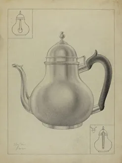 Braun Clayton Prints: Silver Teapot, 1935/1942. Creator: Clayton Braun
