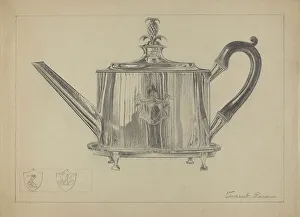 Ananas Sativus Prints: Silver Teapot, c. 1936. Creator: Vincent Carano