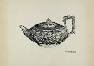 Florence Hastings Prints: Silver Teapot, c. 1938. Creator: Florence Hastings
