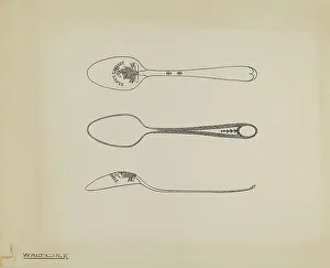 Utensils Prints: Silver Teaspoon, c. 1938. Creator: Kalamian Walton
