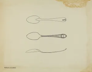 Utensils Prints: Silver Teaspoon, c. 1938. Creator: Kalamian Walton