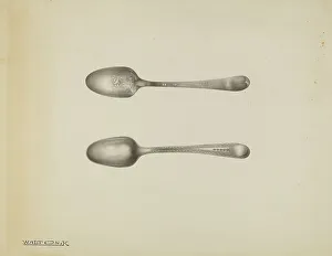 Utensils Prints: Silver Teaspoon, c. 1938. Creator: Kalamian Walton