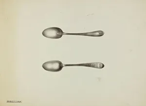 Utensils Prints: Silver Teaspoon, c. 1938. Creator: Kalamian Walton