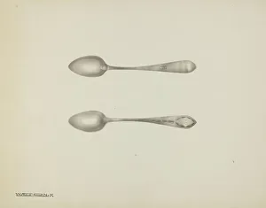 Utensils Prints: Silver Teaspoon, c. 1939. Creator: Kalamian Walton