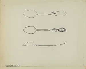 Utensils Prints: Silver Teaspoon, c. 1939. Creator: Kalamian Walton