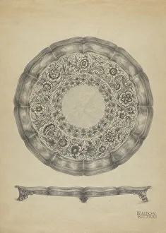 Utensils Prints: Silver Tray, c. 1936. Creator: Kalamian Walton