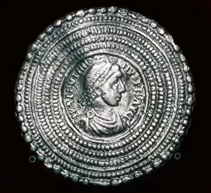 Coinage Collection: Silver viking disc-brooch, imitating a byzantine coin possibly originating in York