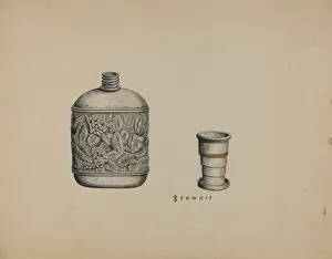 Stewart Robert Prints: Silver Whiskey Flask, c. 1937. Creator: Robert Stewart