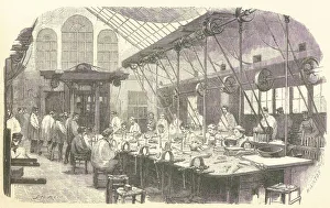 Silversmith Prints: Silversmiths at work at the Christophle Flatware Factory in Paris, pub. 1875. Creator
