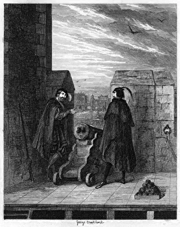 Simon Renard and Winwike the warden on the roof of the White Tower, 1553 (1840).Artist: George Cruikshank Simon Renard and Winwike the warden on the roof of the White Tower, 1553 (1840).Artist: George Cruikshank