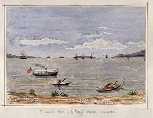 Strait Prints: Singapore: St John's Island and The Sisters from the beach at Tanjong Katong