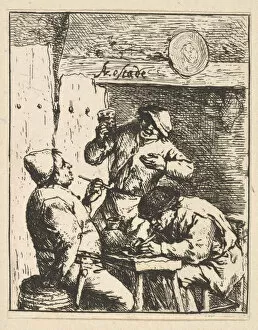 Smoker Collection: Singer Standing Between Two Smokers, 1610-85. Creator: Adriaen van Ostade