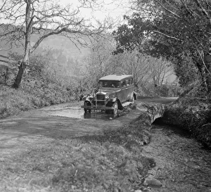Exmoor Prints: Singer Super Six driving through a ford at Croydon Hill, near Timberscombe, Somerset
