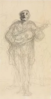 Honoré Daumier French Gallery: Singing Guitarist (recto), 1855-60. Creator: Honore Daumier (French, 1808-1879)