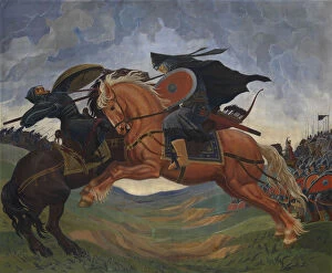 Dimitri Donskoy Gallery: Single combat of Peresvet and Temir-murza on the Kulikovo Field in 1380