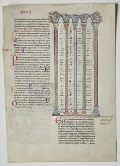 Burgundy Prints: Single Leaf from a Decretum by Gratian: Quadruple Arcade with Concordance... c. 1160-1165