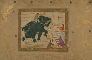 Rampage Prints: Single Leaf of an Elephant with Mahout Attacking Four Men