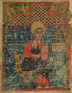 Single leaf with Saint Luke, late 14th century. Creator: Unknown