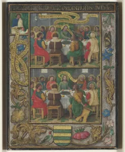 Single Leaf with Scenes from the Last Supper, c. 1525-1530. Creator: Simon Bening (Flemish
