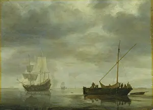 Single-Master and Frigate Firing Salute on a Calm Sea, c1645-1648. Creator: Simon de Vlieger