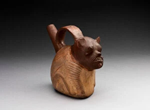 Lambayeque Gallery: Single Spout Bottle in the form of a Animal with Lined Skin, A.D. 1000 / 1476